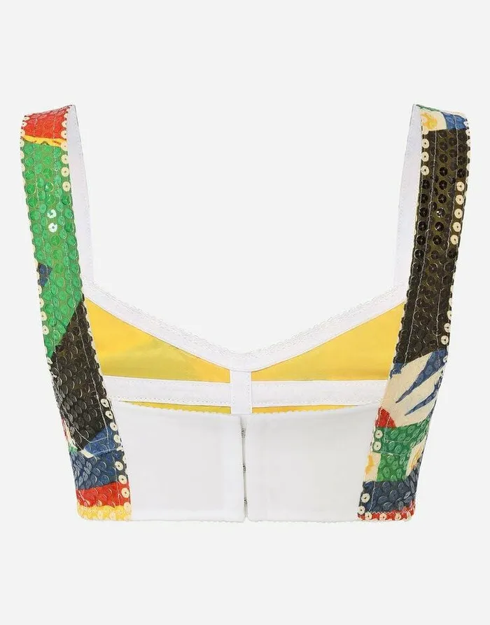 Dolce and Gabbana Shirts And Tops Women Sequined Carrettopattern Bustier Top Multicolor Dolce and Gabbana Shirts And Tops Women Sequined Carrettopattern Bustier Top Multicolor