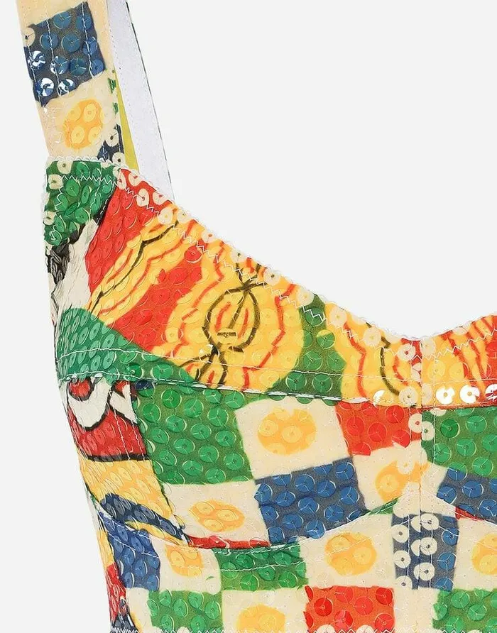 Dolce and Gabbana Shirts And Tops Women Sequined Carrettopattern Bustier Top Multicolor Dolce and Gabbana Shirts And Tops Women Sequined Carrettopattern Bustier Top Multicolor
