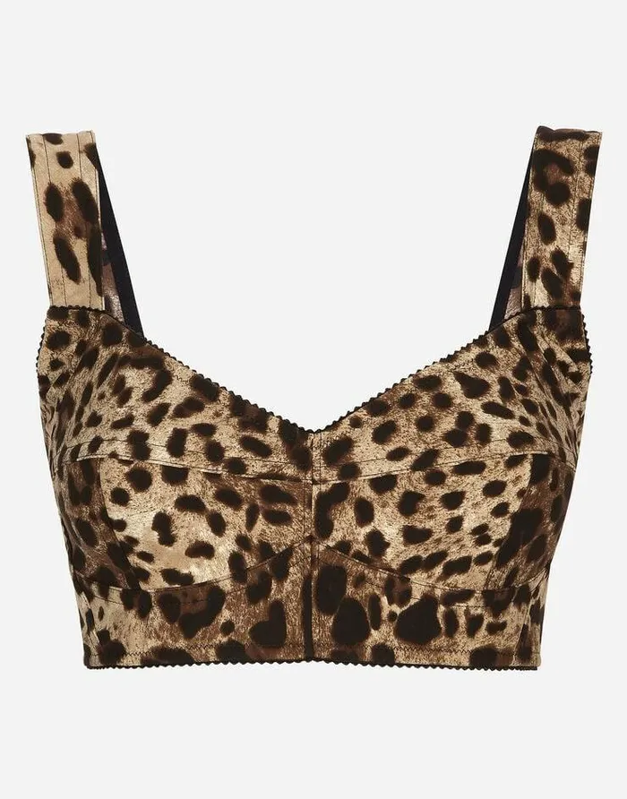 Dolce and Gabbana Shirts And Tops Women Short Bustier Top In Charmeuse With Leopard Print Multicolor Dolce and Gabbana Shirts And Tops Women Short Bustier Top In Charmeuse With Leopard Print Multicolor