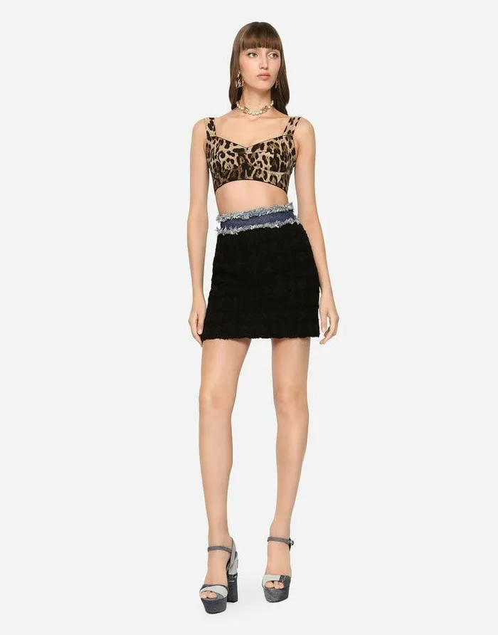 Dolce and Gabbana Shirts And Tops Women Short Bustier Top In Charmeuse With Leopard Print Multicolor Dolce and Gabbana Shirts And Tops Women Short Bustier Top In Charmeuse With Leopard Print Multicolor