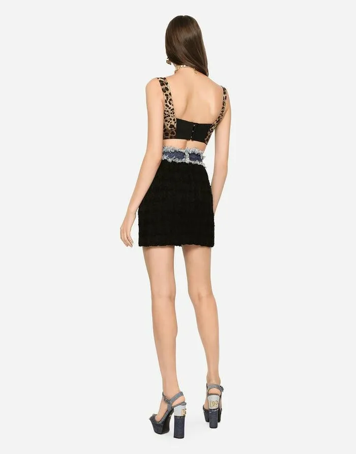 Dolce and Gabbana Shirts And Tops Women Short Bustier Top In Charmeuse With Leopard Print Multicolor Dolce and Gabbana Shirts And Tops Women Short Bustier Top In Charmeuse With Leopard Print Multicolor