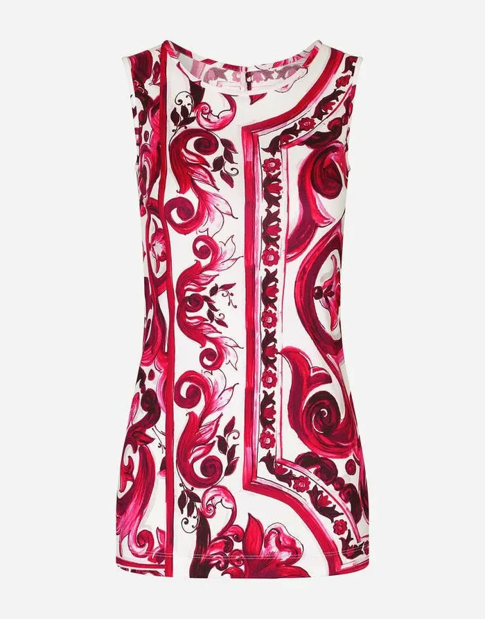 Dolce and Gabbana Shirts And Tops Women Sleeveless Organzine Top With Majolica Print Multicolor Dolce and Gabbana Shirts And Tops Women Sleeveless Organzine Top With Majolica Print Multicolor