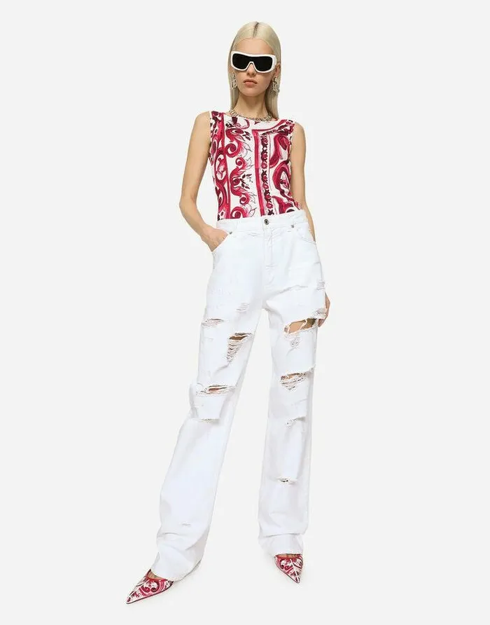 Dolce and Gabbana Shirts And Tops Women Sleeveless Organzine Top With Majolica Print Multicolor Dolce and Gabbana Shirts And Tops Women Sleeveless Organzine Top With Majolica Print Multicolor