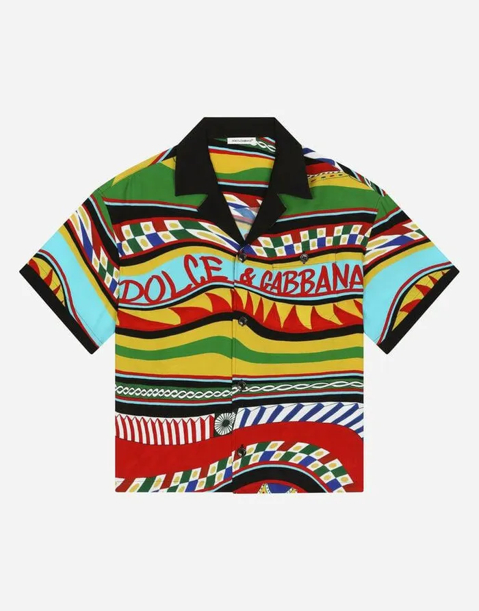 Dolce and Gabbana Shirts Children Shortsleeved Shirt With Carretto Print Multicolor Dolce and Gabbana Shirts Children Shortsleeved Shirt With Carretto Print Multicolor