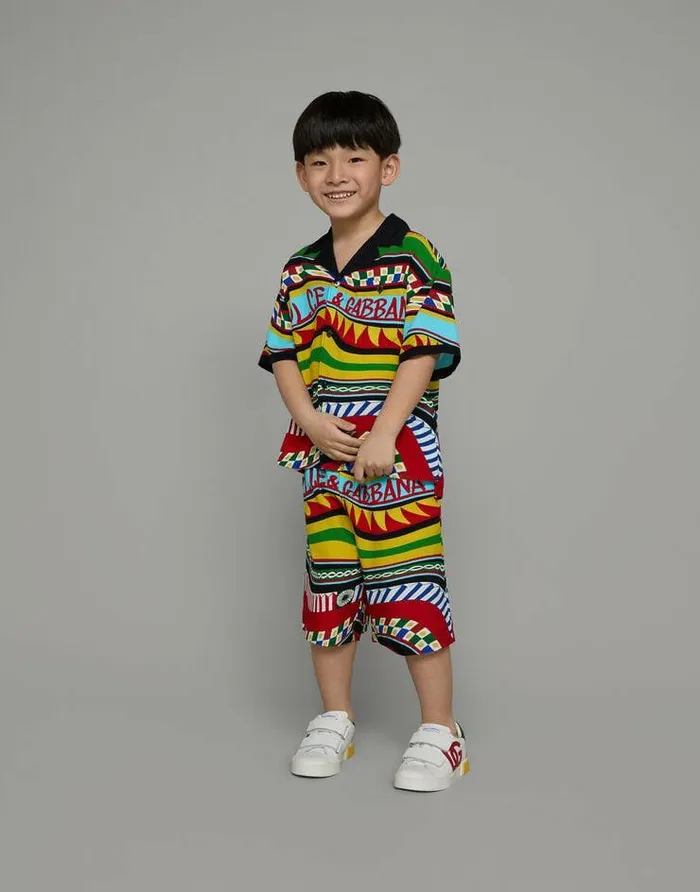 Dolce and Gabbana Shirts Children Shortsleeved Shirt With Carretto Print Multicolor Dolce and Gabbana Shirts Children Shortsleeved Shirt With Carretto Print Multicolor