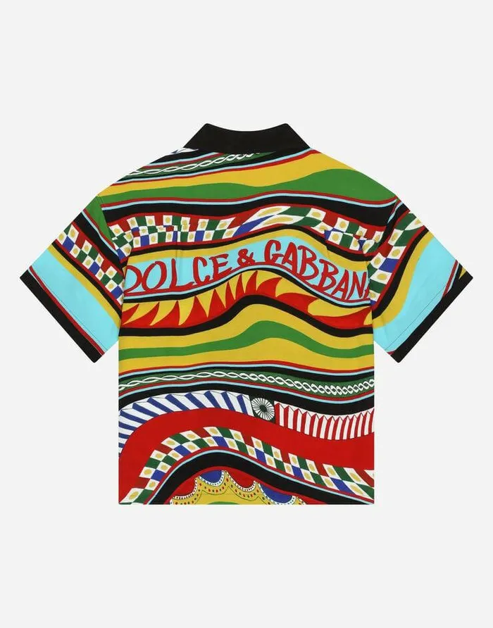 Dolce and Gabbana Shirts Children Shortsleeved Shirt With Carretto Print Multicolor Dolce and Gabbana Shirts Children Shortsleeved Shirt With Carretto Print Multicolor