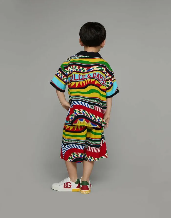 Dolce and Gabbana Shirts Children Shortsleeved Shirt With Carretto Print Multicolor Dolce and Gabbana Shirts Children Shortsleeved Shirt With Carretto Print Multicolor