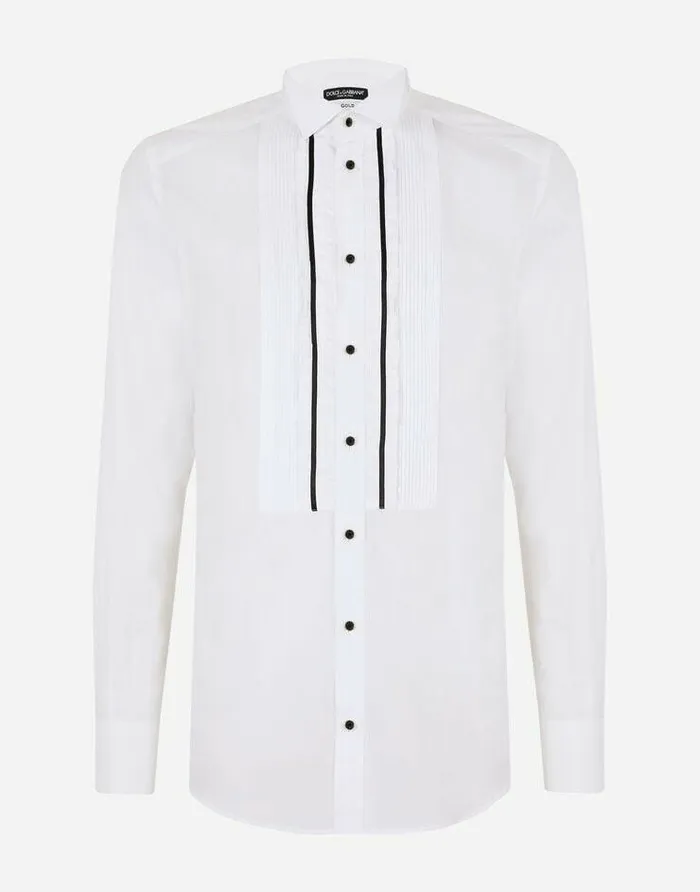 Dolce and Gabbana Shirts Men Cotton Goldfit Tuxedo Shirt White