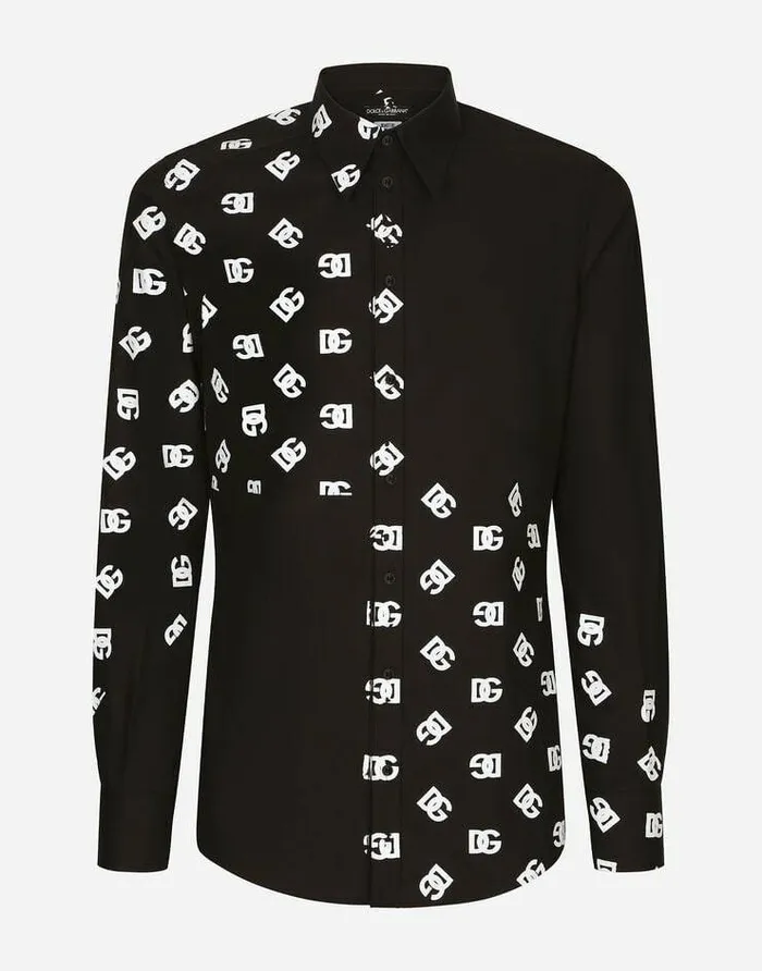 Dolce and Gabbana Shirts Men Cotton Martinifit Shirt With DG Logo Print Black Dolce and Gabbana Shirts Men Cotton Martinifit Shirt With DG Logo Print Black
