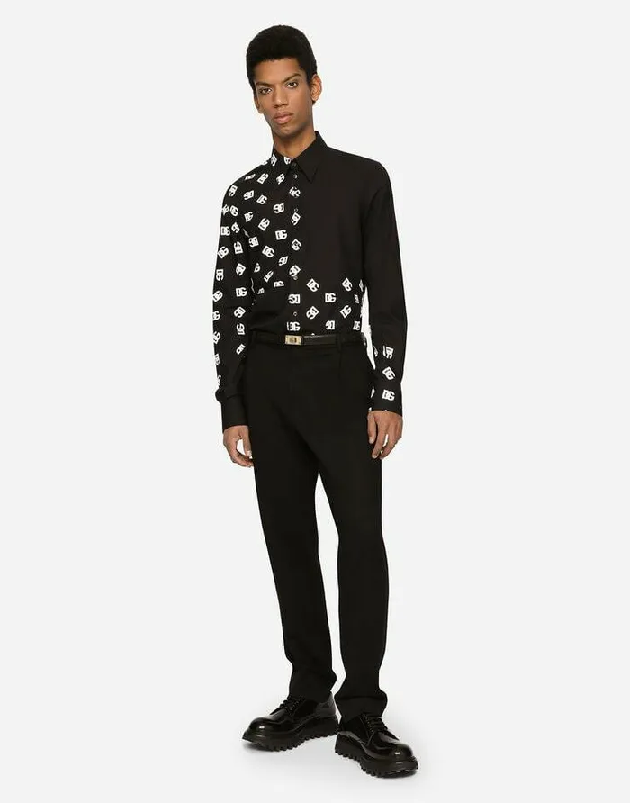 Dolce and Gabbana Shirts Men Cotton Martinifit Shirt With DG Logo Print Black Dolce and Gabbana Shirts Men Cotton Martinifit Shirt With DG Logo Print Black