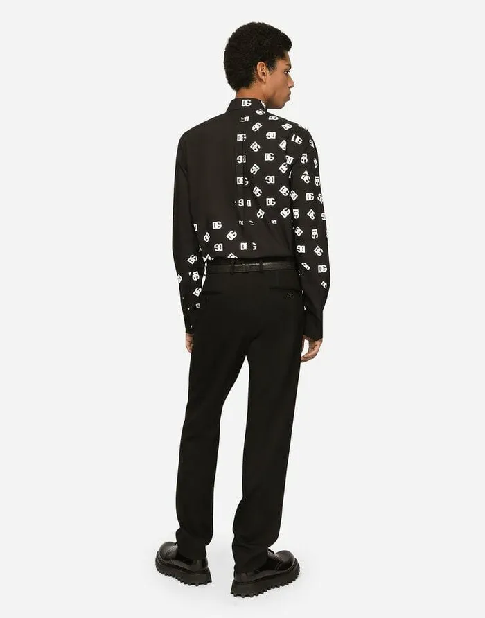 Dolce and Gabbana Shirts Men Cotton Martinifit Shirt With DG Logo Print Black Dolce and Gabbana Shirts Men Cotton Martinifit Shirt With DG Logo Print Black