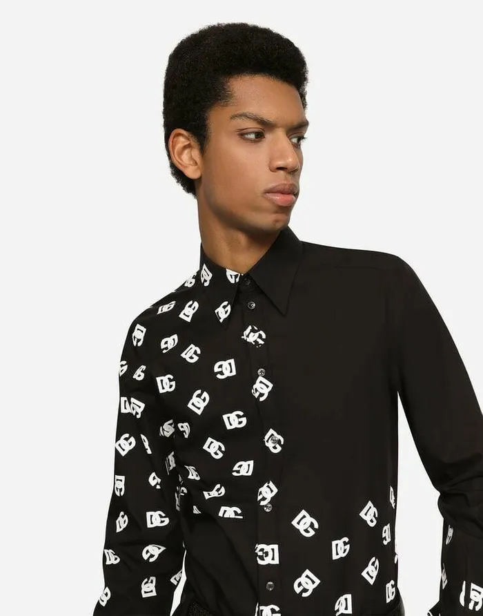 Dolce and Gabbana Shirts Men Cotton Martinifit Shirt With DG Logo Print Black Dolce and Gabbana Shirts Men Cotton Martinifit Shirt With DG Logo Print Black