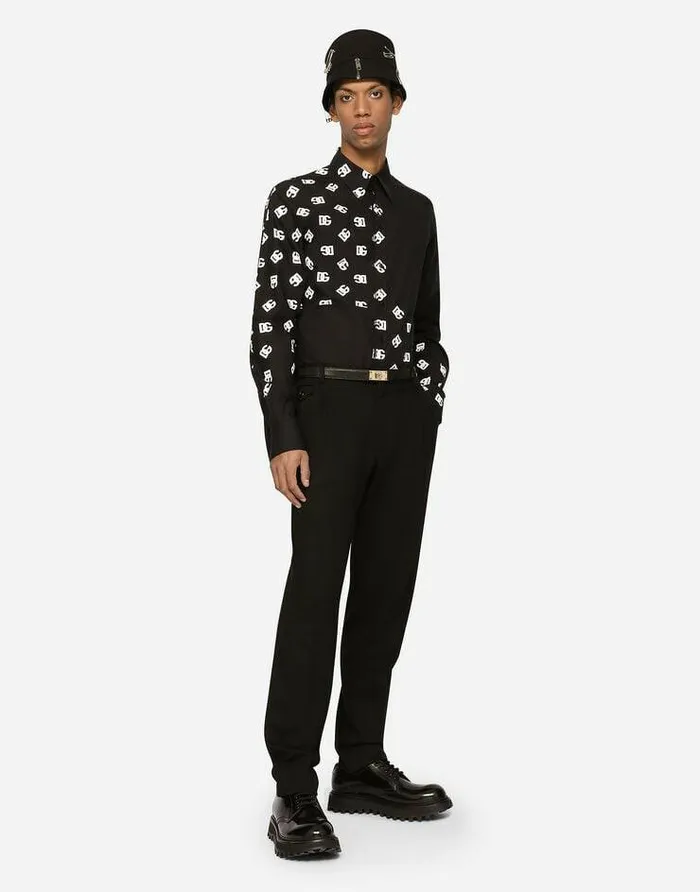 Dolce and Gabbana Shirts Men Cotton Martinifit Shirt With DG Logo Print Black Dolce and Gabbana Shirts Men Cotton Martinifit Shirt With DG Logo Print Black