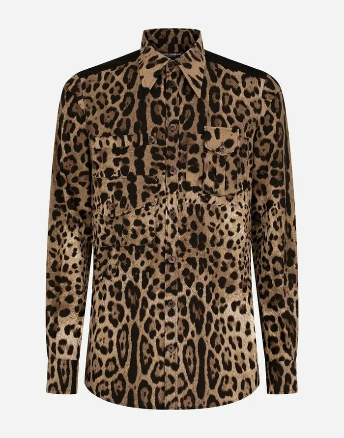 Dolce and Gabbana Shirts Men Leopardprint Cotton Shirt With Multiple Pockets Multicolor Dolce and Gabbana Shirts Men Leopardprint Cotton Shirt With Multiple Pockets Multicolor