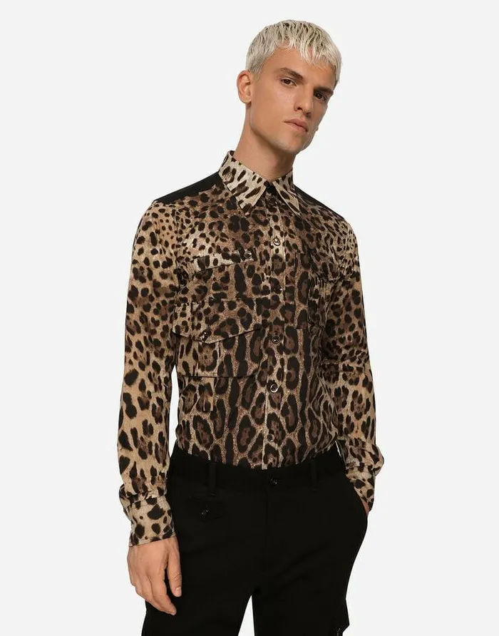 Dolce and Gabbana Shirts Men Leopardprint Cotton Shirt With Multiple Pockets Multicolor Dolce and Gabbana Shirts Men Leopardprint Cotton Shirt With Multiple Pockets Multicolor