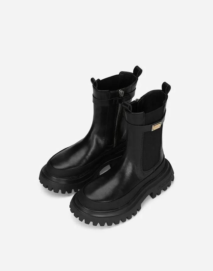 Dolce and Gabbana Shoes 2438 Children Calfskin Ankle Boots Black Dolce and Gabbana Shoes 2438 Children Calfskin Ankle Boots Black