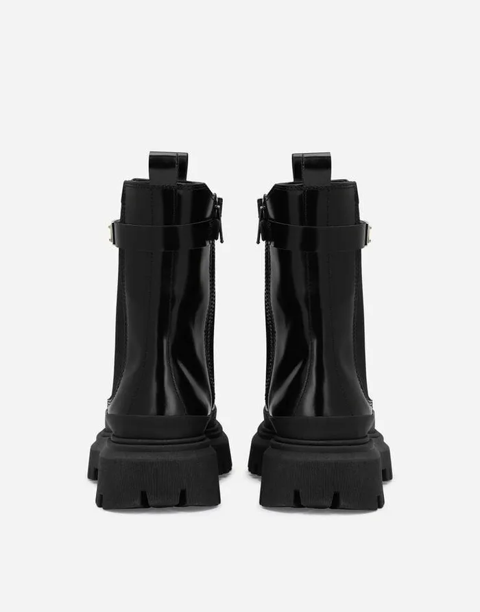 Dolce and Gabbana Shoes 2438 Children Calfskin Boots With Logo Tag Black Dolce and Gabbana Shoes 2438 Children Calfskin Boots With Logo Tag Black