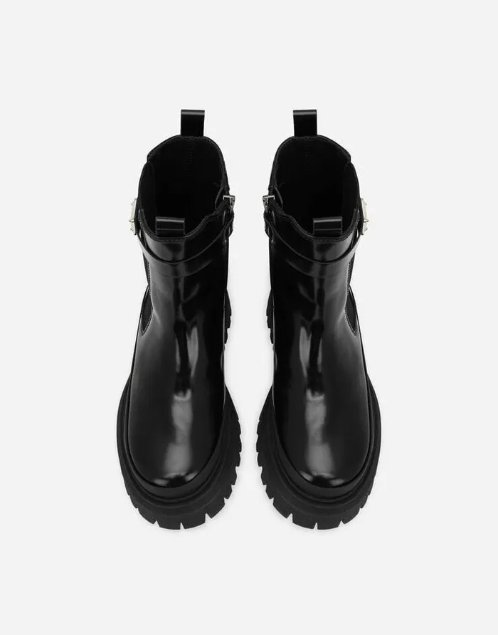 Dolce and Gabbana Shoes 2438 Children Calfskin Boots With Logo Tag Black Dolce and Gabbana Shoes 2438 Children Calfskin Boots With Logo Tag Black