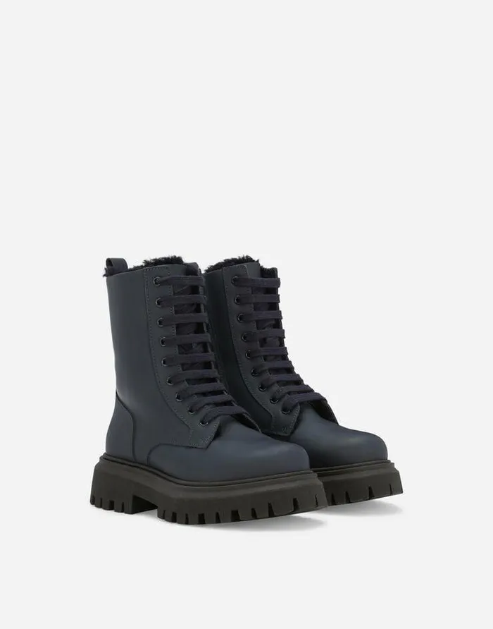 Dolce and Gabbana Shoes 2438 Children Calfskin Combat Boots Blue Dolce and Gabbana Shoes 2438 Children Calfskin Combat Boots Blue