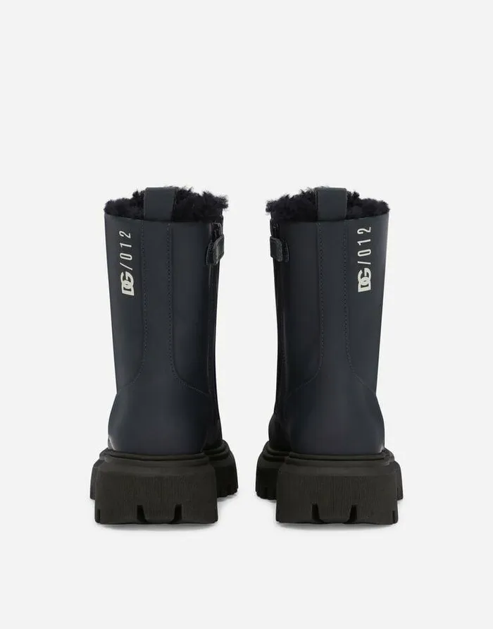 Dolce and Gabbana Shoes 2438 Children Calfskin Combat Boots Blue Dolce and Gabbana Shoes 2438 Children Calfskin Combat Boots Blue