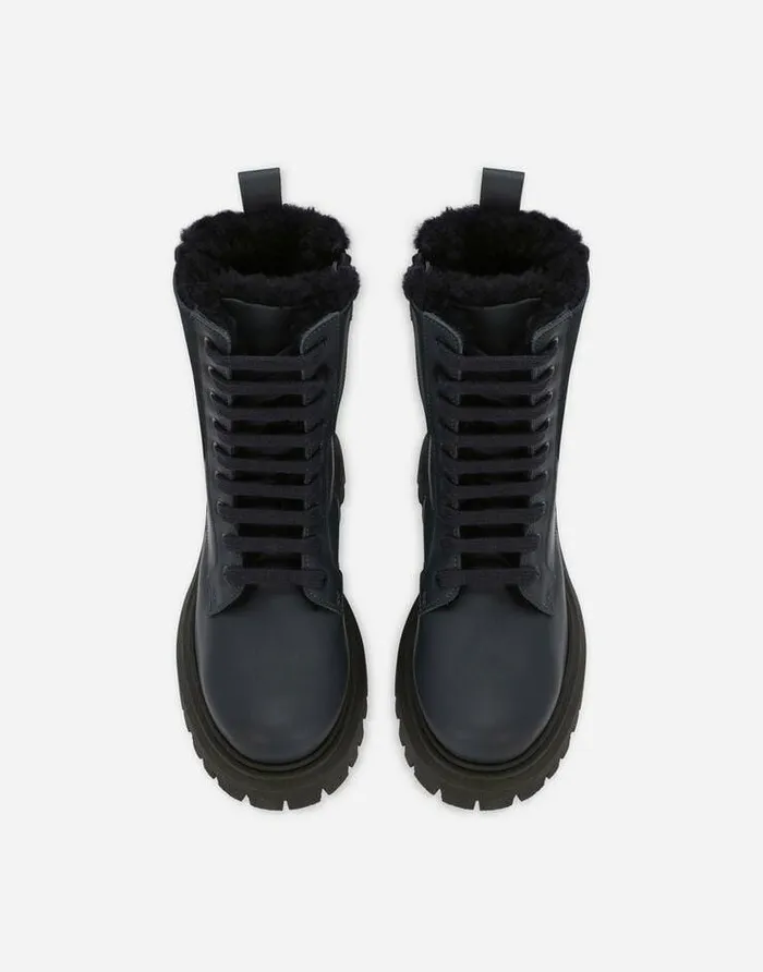 Dolce and Gabbana Shoes 2438 Children Calfskin Combat Boots Blue Dolce and Gabbana Shoes 2438 Children Calfskin Combat Boots Blue