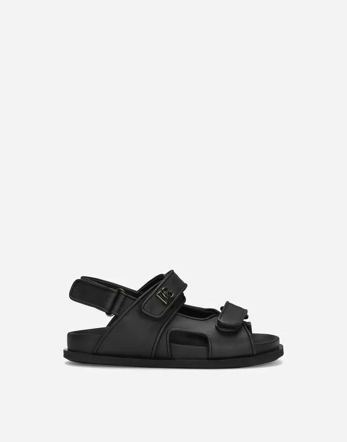Dolce and Gabbana Shoes 2438 Children Calfskin Sandals With Metal DG Logo Black Dolce and Gabbana Shoes 2438 Children Calfskin Sandals With Metal DG Logo Black