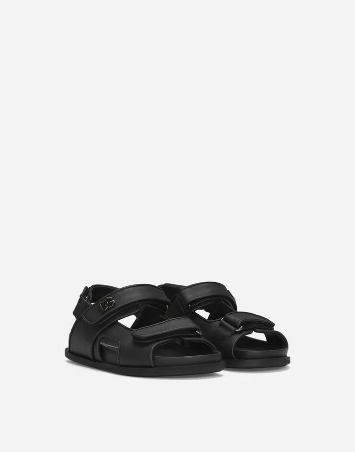 Dolce and Gabbana Shoes 2438 Children Calfskin Sandals With Metal DG Logo Black Dolce and Gabbana Shoes 2438 Children Calfskin Sandals With Metal DG Logo Black