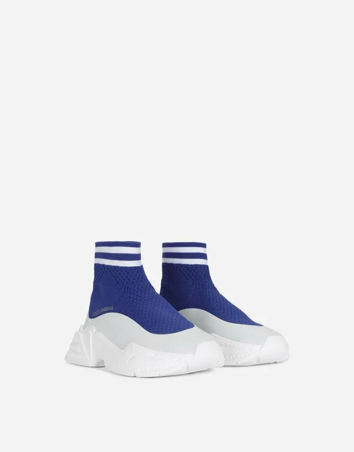 Dolce and Gabbana Shoes 2438 Children Hightop Slipon Sneakers In Stretch Mesh Blue Dolce and Gabbana Shoes 2438 Children Hightop Slipon Sneakers In Stretch Mesh Blue