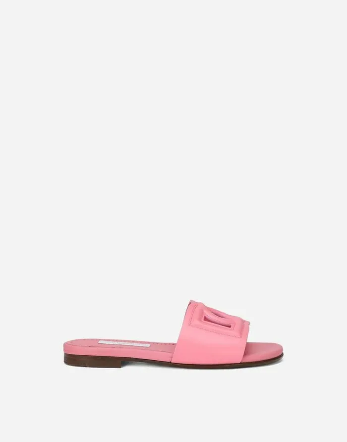 Dolce and Gabbana Shoes 2438 Children Leather And Rubber Sliders With DG Millennials Logo Pink Dolce and Gabbana Shoes 2438 Children Leather And Rubber Sliders With DG Millennials Logo Pink