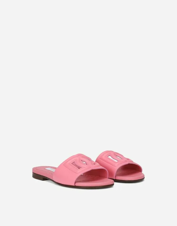 Dolce and Gabbana Shoes 2438 Children Leather And Rubber Sliders With DG Millennials Logo Pink Dolce and Gabbana Shoes 2438 Children Leather And Rubber Sliders With DG Millennials Logo Pink