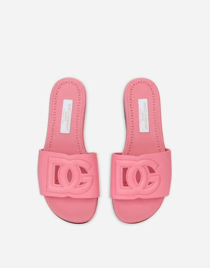 Dolce and Gabbana Shoes 2438 Children Leather And Rubber Sliders With DG Millennials Logo Pink Dolce and Gabbana Shoes 2438 Children Leather And Rubber Sliders With DG Millennials Logo Pink