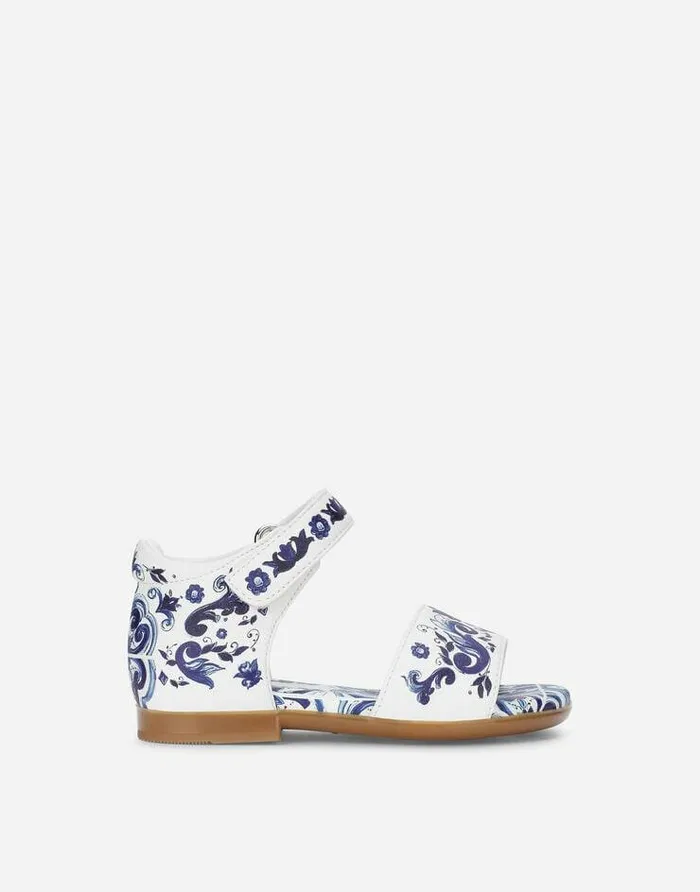Dolce and Gabbana Shoes For First Steps 1926 Children Nappa Leather Sandals With Majolica Print Multicolor Dolce and Gabbana Shoes For First Steps 1926 Children Nappa Leather Sandals With Majolica Print Multicolor