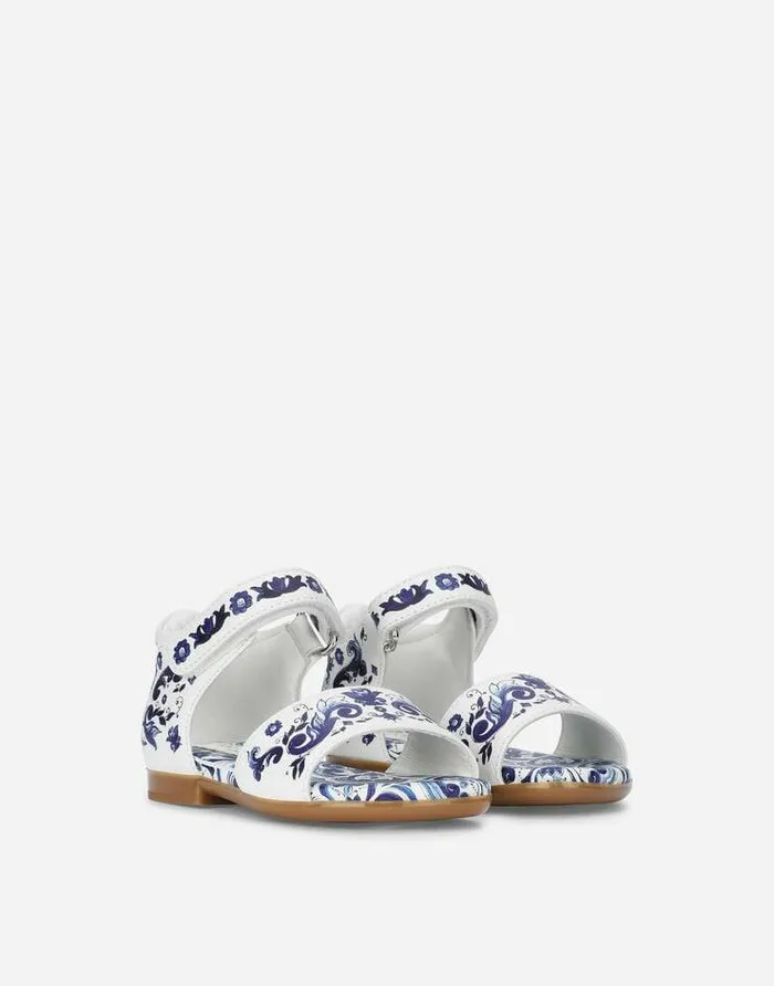 Dolce and Gabbana Shoes For First Steps 1926 Children Nappa Leather Sandals With Majolica Print Multicolor Dolce and Gabbana Shoes For First Steps 1926 Children Nappa Leather Sandals With Majolica Print Multicolor