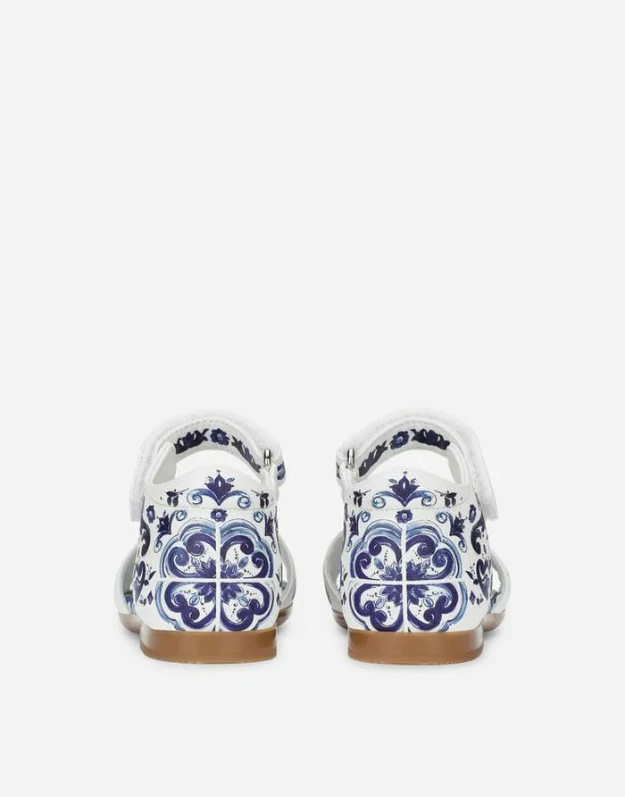 Dolce and Gabbana Shoes For First Steps 1926 Children Nappa Leather Sandals With Majolica Print Multicolor Dolce and Gabbana Shoes For First Steps 1926 Children Nappa Leather Sandals With Majolica Print Multicolor