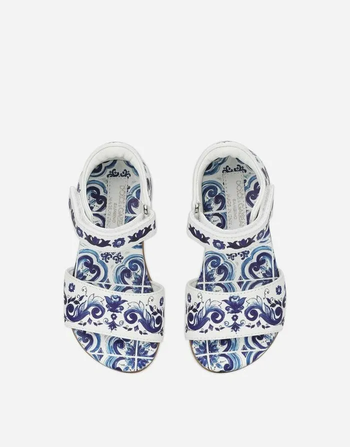 Dolce and Gabbana Shoes For First Steps 1926 Children Nappa Leather Sandals With Majolica Print Multicolor Dolce and Gabbana Shoes For First Steps 1926 Children Nappa Leather Sandals With Majolica Print Multicolor