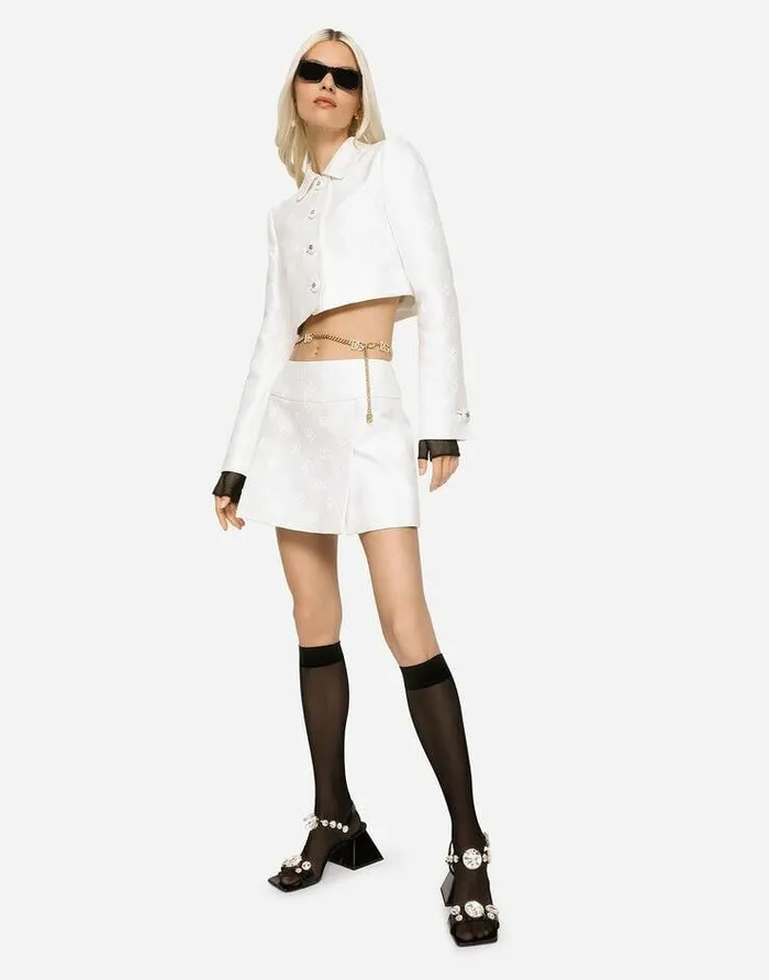 Dolce and Gabbana Skirts Women Jacquard Miniskirt With Allover DG Logo White Dolce and Gabbana Skirts Women Jacquard Miniskirt With Allover DG Logo White