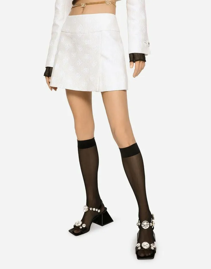 Dolce and Gabbana Skirts Women Jacquard Miniskirt With Allover DG Logo White Dolce and Gabbana Skirts Women Jacquard Miniskirt With Allover DG Logo White