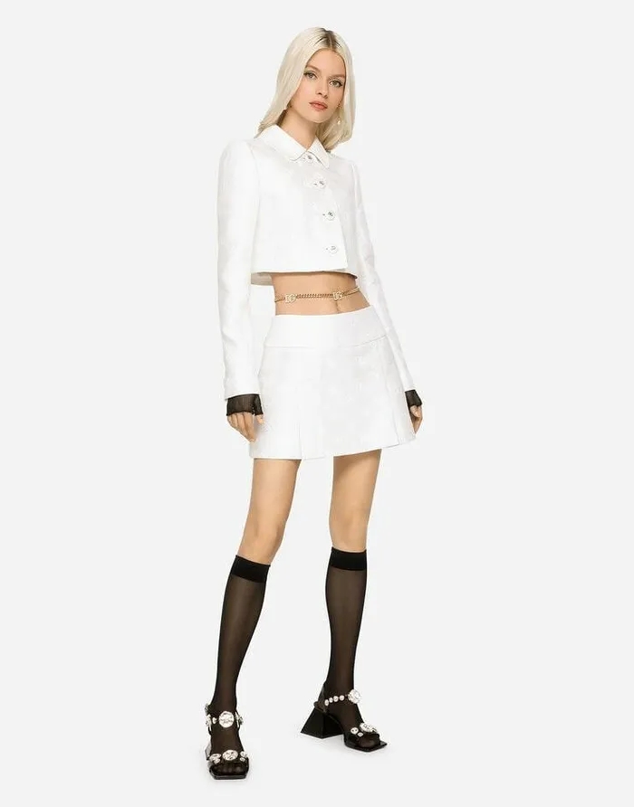 Dolce and Gabbana Skirts Women Jacquard Miniskirt With Allover DG Logo White Dolce and Gabbana Skirts Women Jacquard Miniskirt With Allover DG Logo White