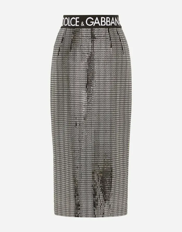 Dolce and Gabbana Skirts Women Jersey Calflength Skirt With Sequined Detailing Multicolor