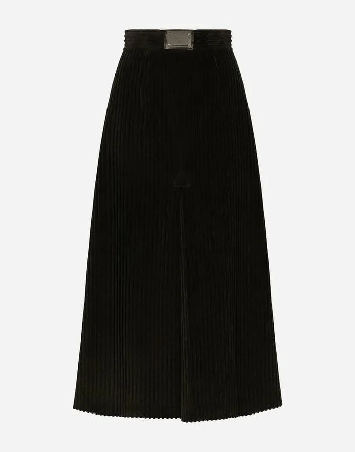 Dolce and Gabbana Skirts Women Long Corduroy Aline Skirt With Logo Tag Brown