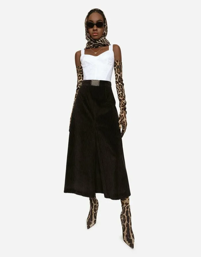 Dolce and Gabbana Skirts Women Long Corduroy Aline Skirt With Logo Tag Brown Dolce and Gabbana Skirts Women Long Corduroy Aline Skirt With Logo Tag Brown