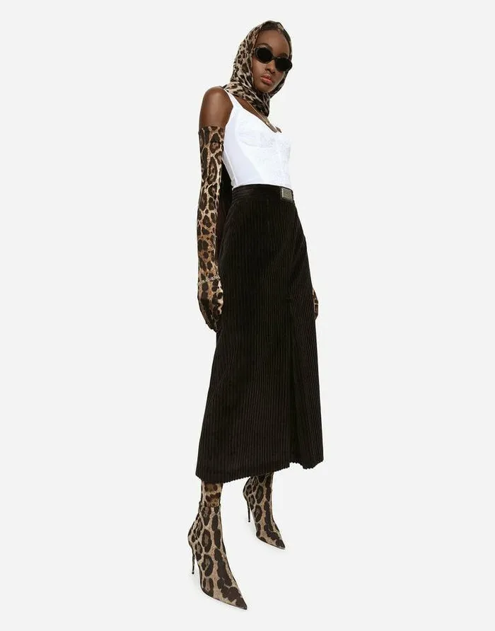 Dolce and Gabbana Skirts Women Long Corduroy Aline Skirt With Logo Tag Brown Dolce and Gabbana Skirts Women Long Corduroy Aline Skirt With Logo Tag Brown