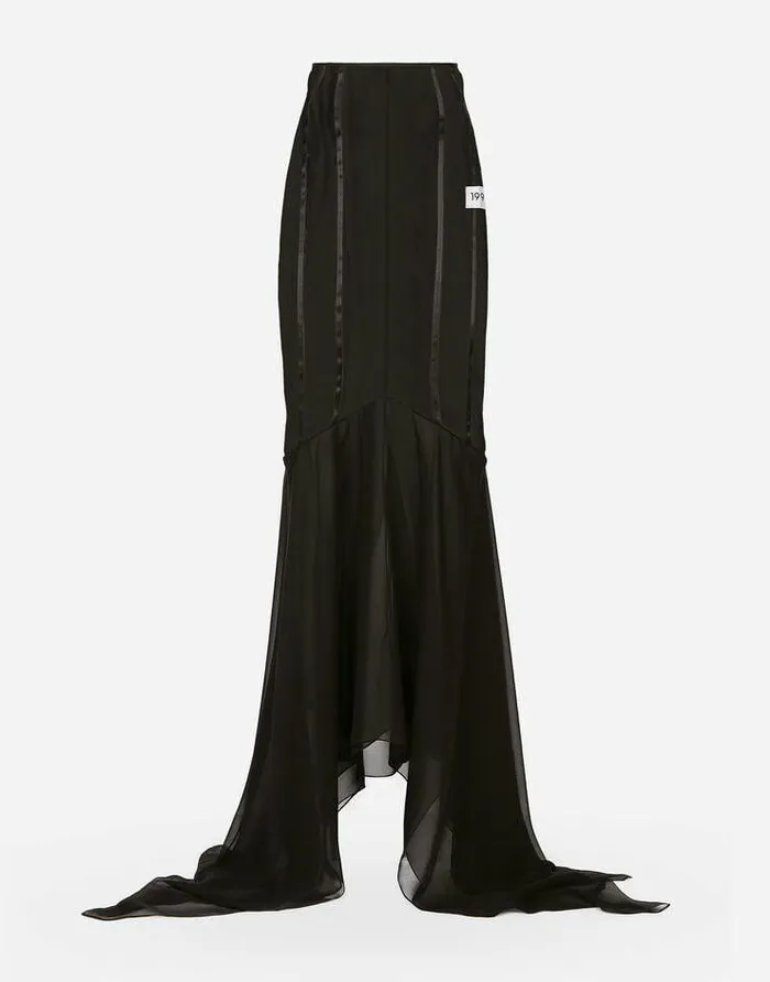 Dolce and Gabbana Skirts Women Long Silk Skirt With Mermaid Ruffle Black