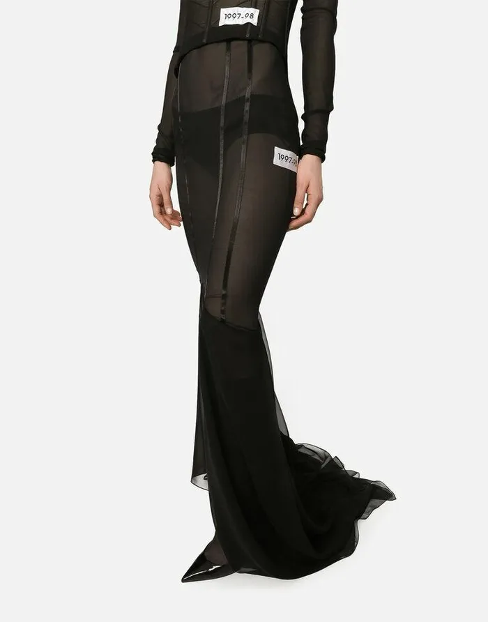 Dolce and Gabbana Skirts Women Long Silk Skirt With Mermaid Ruffle Black Dolce and Gabbana Skirts Women Long Silk Skirt With Mermaid Ruffle Black