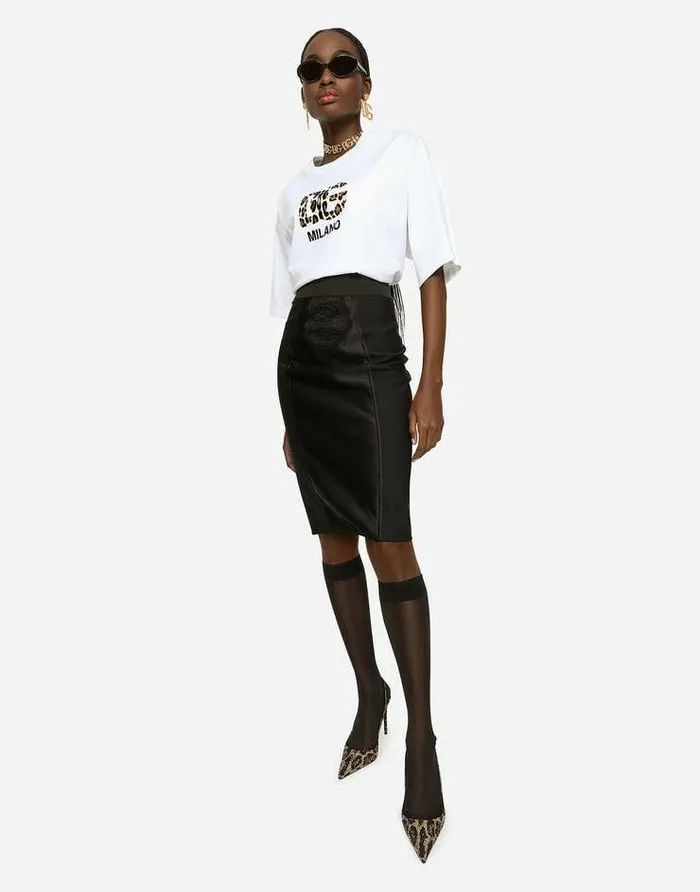 Dolce and Gabbana Skirts Women Midi Skirt In Powernet And Satin Black Dolce and Gabbana Skirts Women Midi Skirt In Powernet And Satin Black