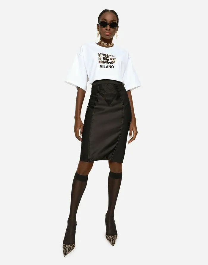 Dolce and Gabbana Skirts Women Midi Skirt In Powernet And Satin Black Dolce and Gabbana Skirts Women Midi Skirt In Powernet And Satin Black