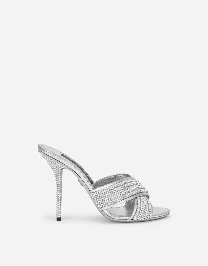 Dolce and Gabbana Slides And Mules Women Crystal Mesh Mules Multicolor