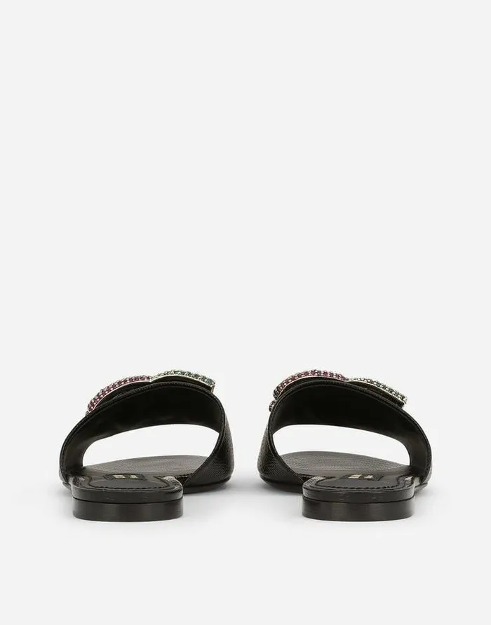 Dolce and Gabbana Slides And Mules Women Iguanaprint Calfskin Slides With Rhinestonedetailed DG Logo Black Dolce and Gabbana Slides And Mules Women Iguanaprint Calfskin Slides With Rhinestonedetailed DG Logo Black