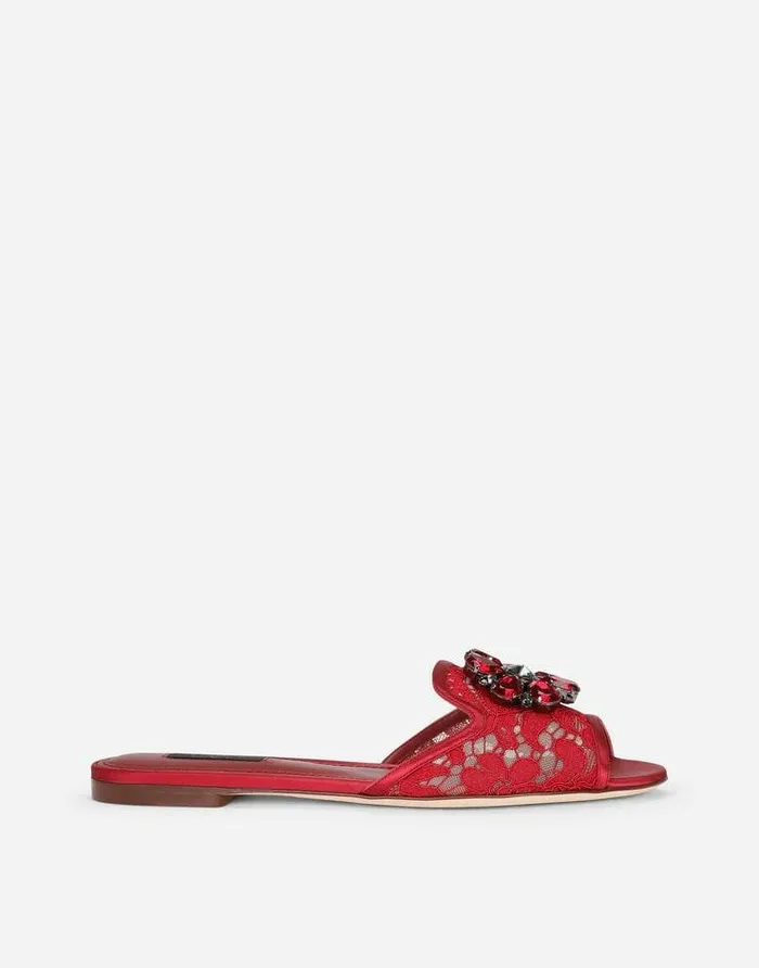 Dolce and Gabbana Slides And Mules Women Lace Rainbow Slides With Brooch Detailing Red Dolce and Gabbana Slides And Mules Women Lace Rainbow Slides With Brooch Detailing Red