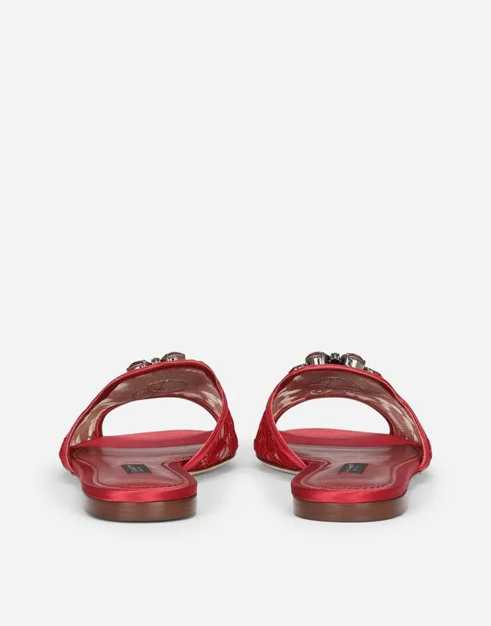 Dolce and Gabbana Slides And Mules Women Lace Rainbow Slides With Brooch Detailing Red Dolce and Gabbana Slides And Mules Women Lace Rainbow Slides With Brooch Detailing Red